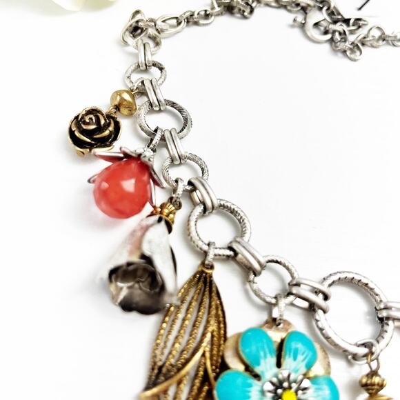 NEW Chico's Cherry Quartz Pearl Charm Necklace - Picture 5 of 11